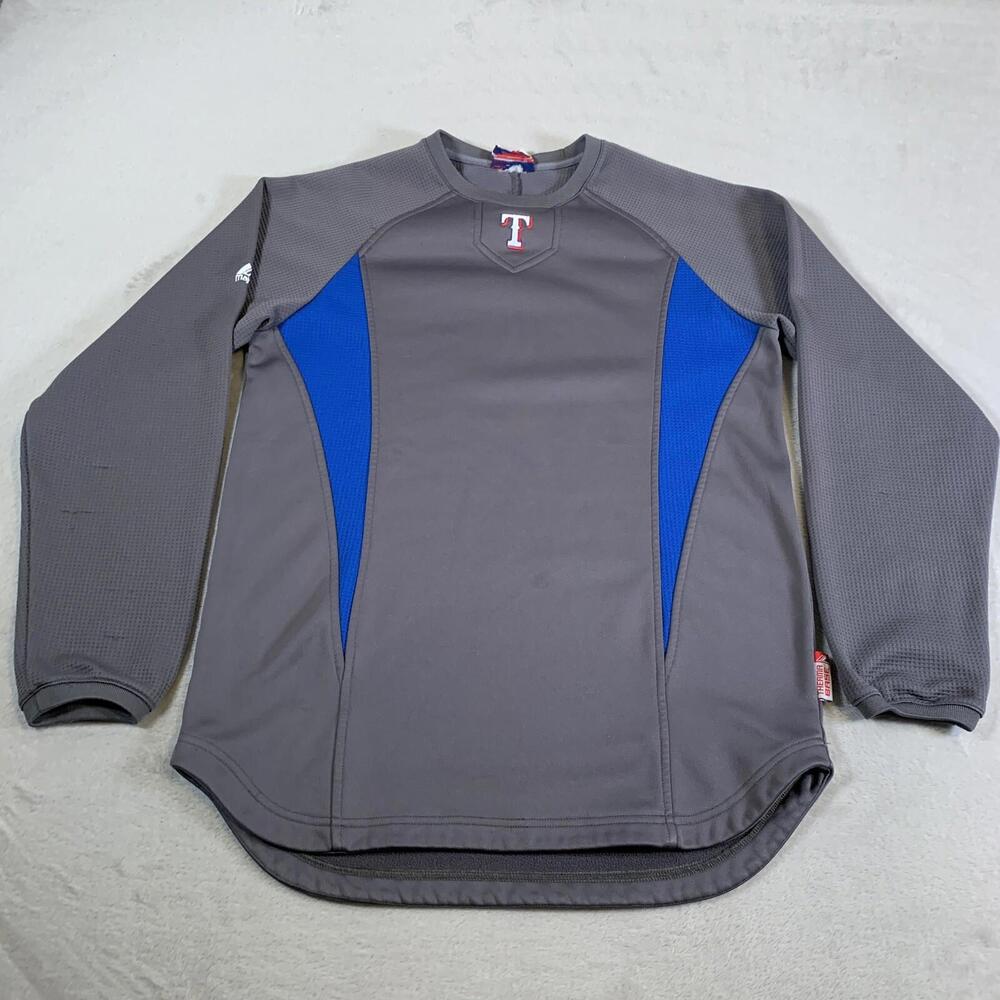 Texas Rangers Shirt Mens Medium Gray Long Sleeve Warm Up Style Pullover MLB